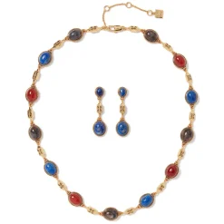 Ancient Gems Multistone Statement Necklace and Triple-Drop Lapis Earrings Set