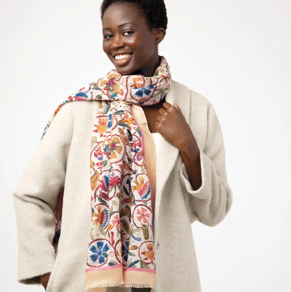 British Flowering Vines Embroidered Oblong Scarf
