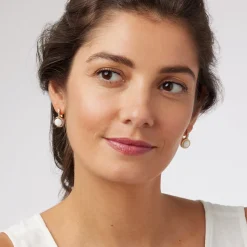 Celestial Symbols Carved Mother-of-Pearl Coin Hoop Earrings