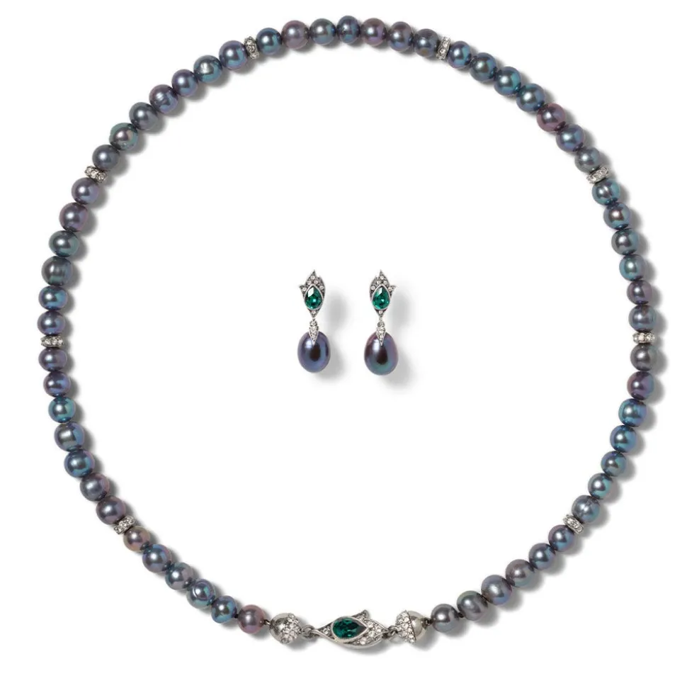 Chelsea Peacock Pearl Necklace and Drop Earrings Set