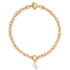Cypriot Twist Pearl Chain Pendant Necklace and Triple-Hoop Earrings Set