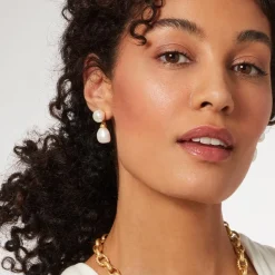 Cypriot Twist Pearl Double-Drop Earrings