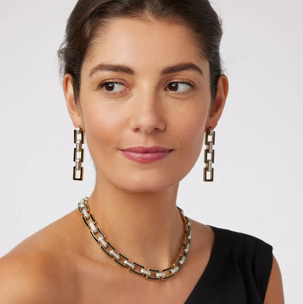European Buckle Enamel Collar Necklace and Drop Earrings Set