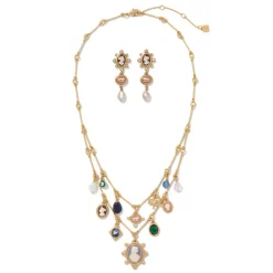 European Cameo Charm Necklace and Drop Earrings Set