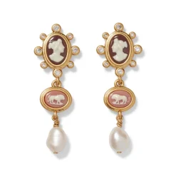 European Cameo Charm Necklace and Drop Earrings Set