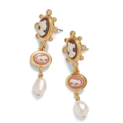 European Cameo Charm Necklace and Drop Earrings Set