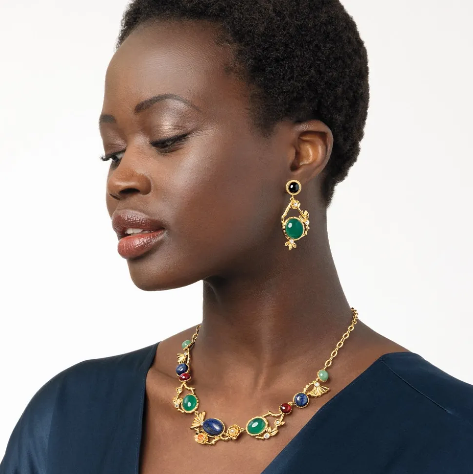 Japanese Imari Collar Necklace and Linear Drop Earrings Set