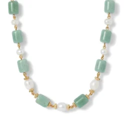 Karavas Gems Large-Bead Aventurine and Pearl Necklace