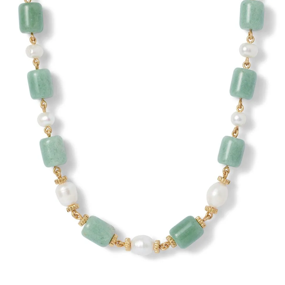 Karavas Gems Large-Bead Aventurine and Pearl Necklace