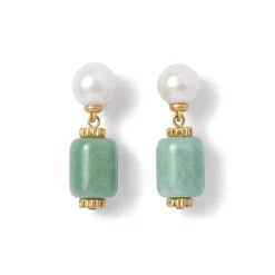 Karavas Gems Large-Bead Aventurine and Pearl Necklace and Drop Earrings Set
