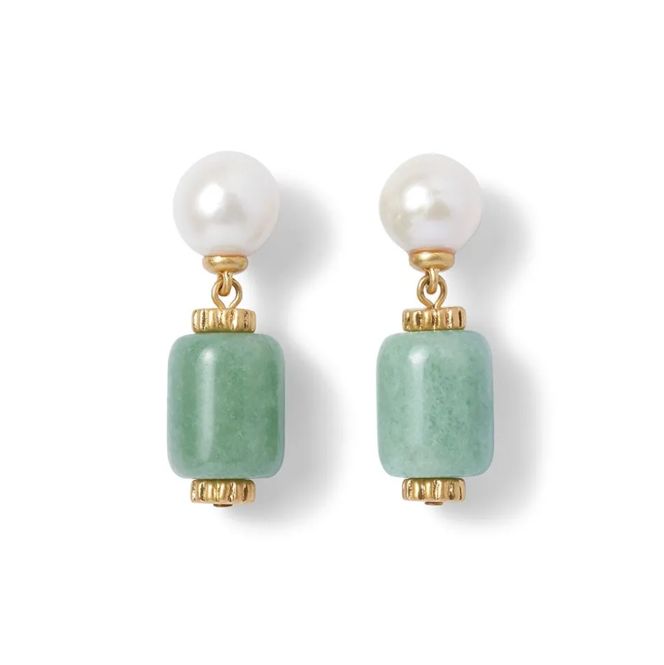 Karavas Gems Large-Bead Aventurine and Pearl Necklace and Drop Earrings Set