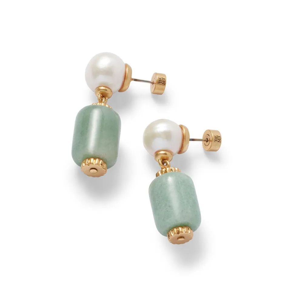 Karavas Gems Large-Bead Aventurine and Pearl Necklace and Drop Earrings Set