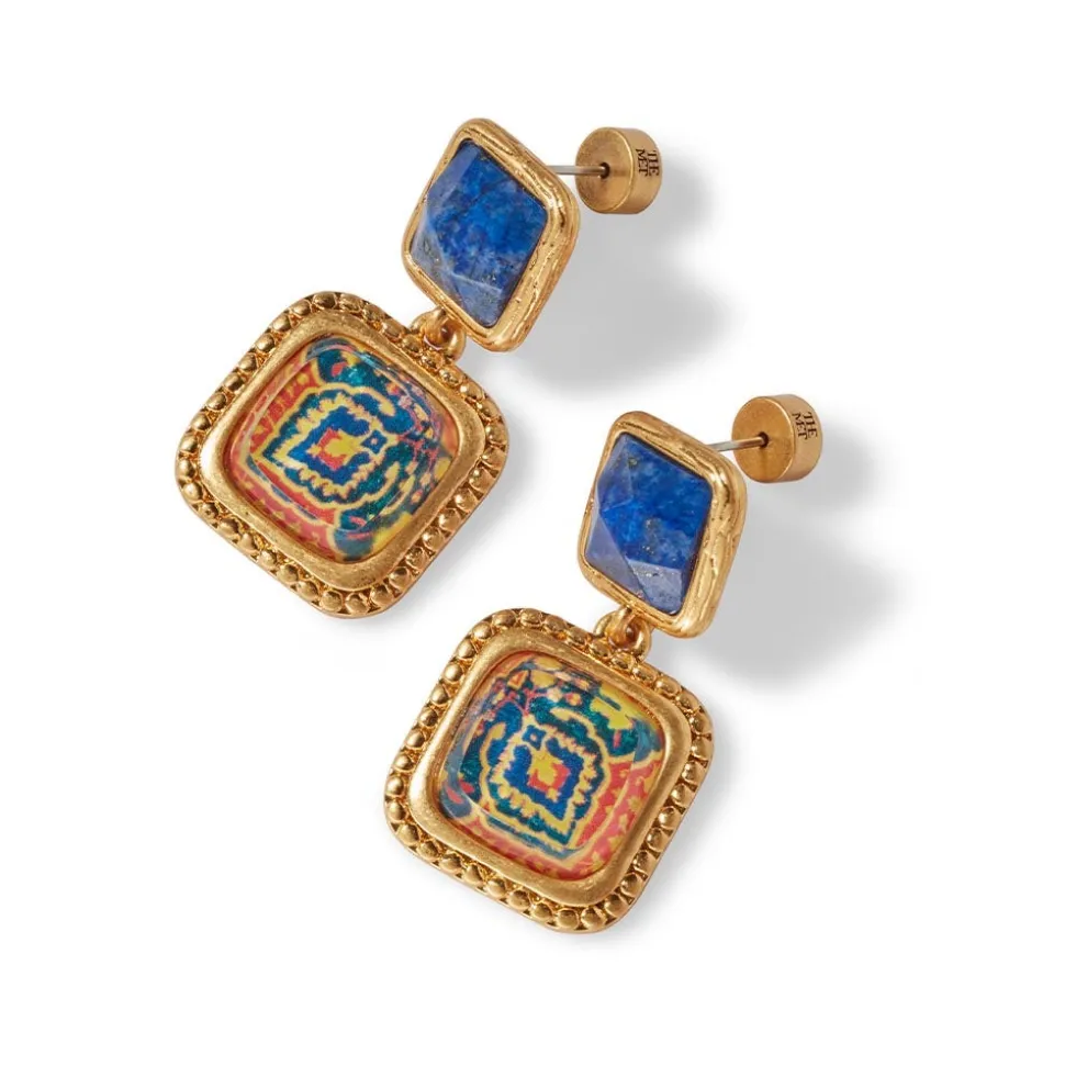 Kashan Carpet Square Drop Earrings