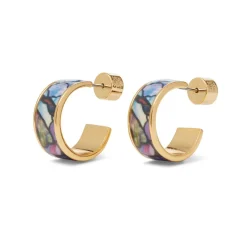 Magnolias and Irises Enamel Hoop Earrings