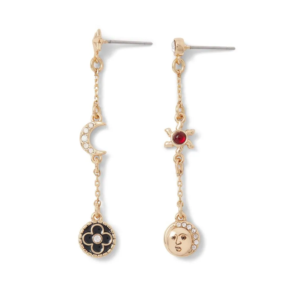 Moonface and Crescent Drop Earrings