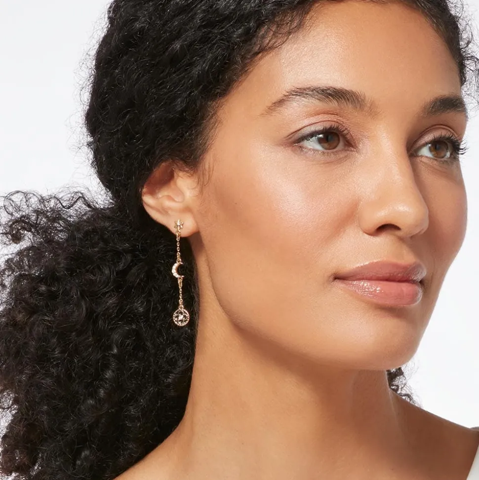 Moonface and Crescent Drop Earrings