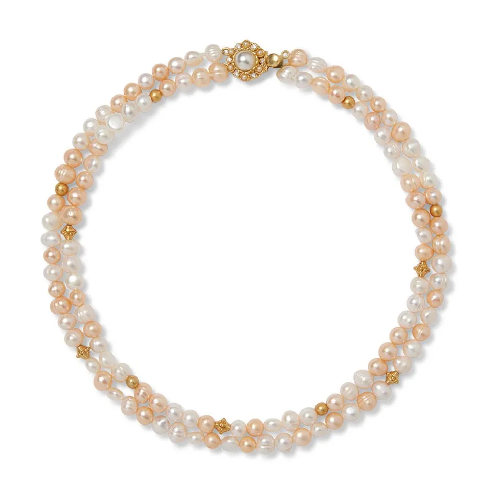 Philippine Pearl Double-Strand Necklace and Linear Drop Earrings Set