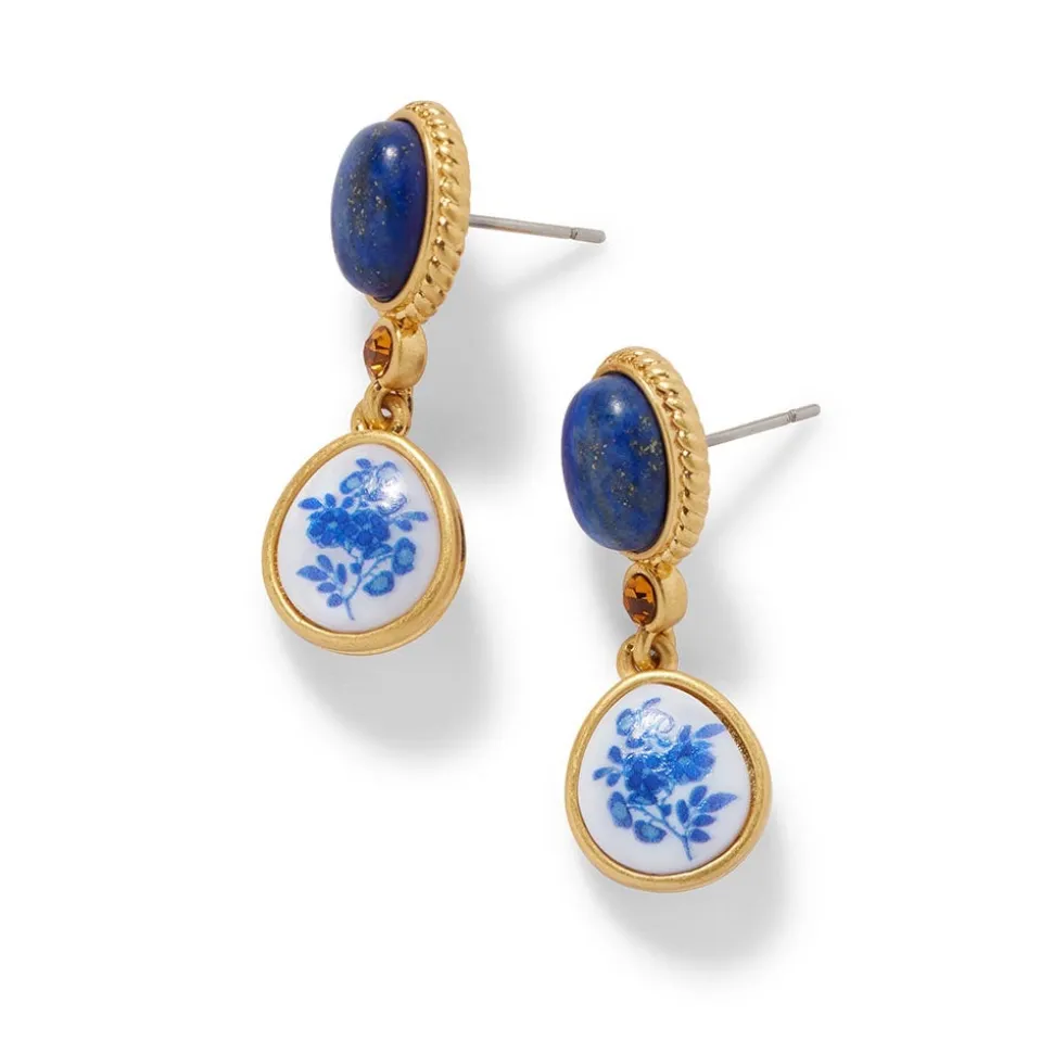 Qing Bottle Lariat Necklace and Floral Drop Earrings Set