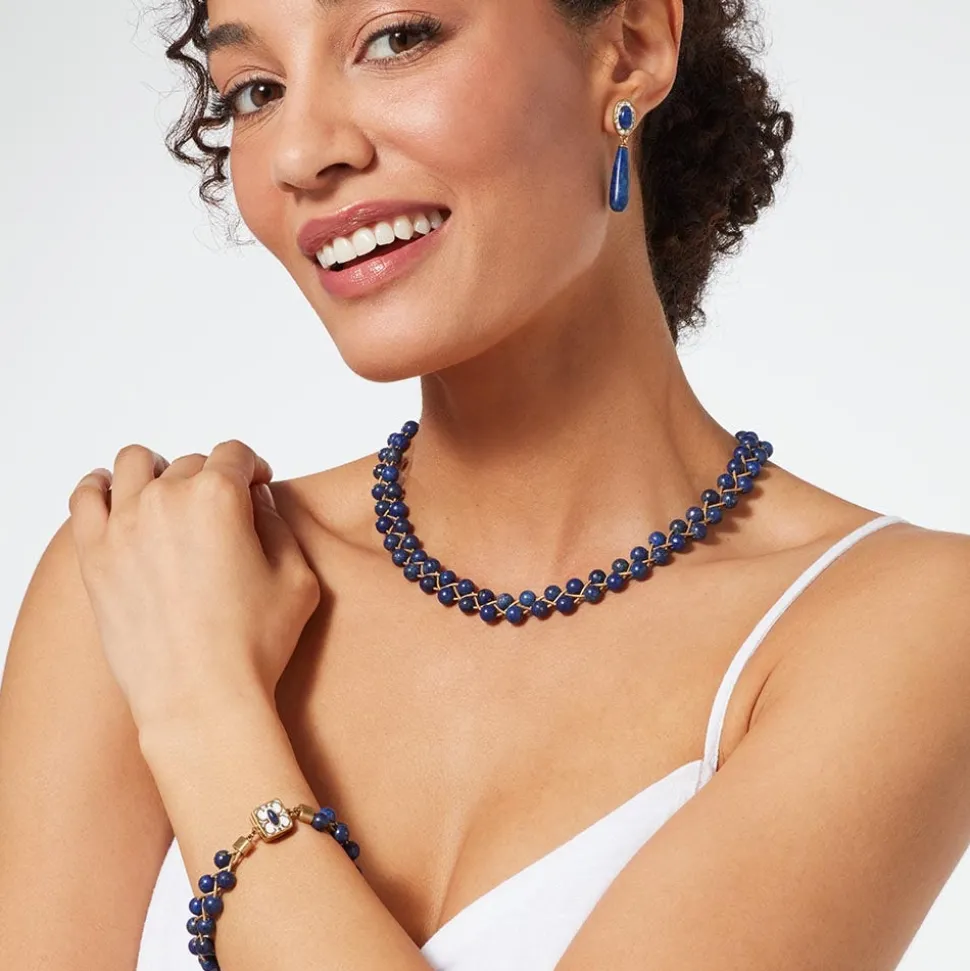 Spanish Baldric Lapis Braided Necklace and Elongated Drop Earrings Set