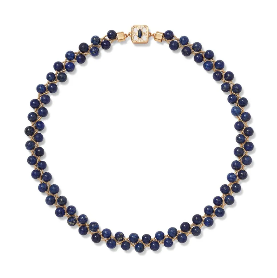 Spanish Baldric Lapis Braided Necklace and Elongated Drop Earrings Set