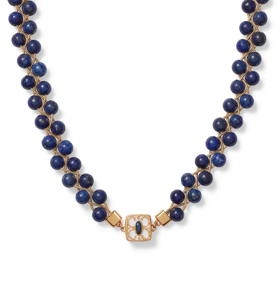 Spanish Baldric Lapis Braided Necklace and Elongated Drop Earrings Set
