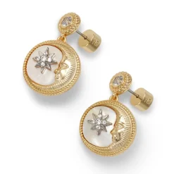Spanish Day and Night Magnifier Pendant Necklace and Moon Drop Earrings Set