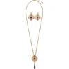 Turkish Amethyst Long Pendant Necklace and Statement Earrings Set