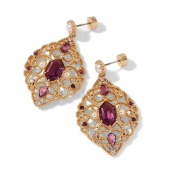 Turkish Amethyst Long Pendant Necklace and Statement Earrings Set