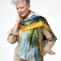 Van Gogh Wheat Field with Cypresses Oversize Oblong Silk Scarf