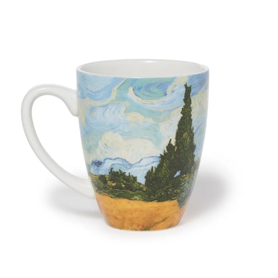 Van Gogh Wheat Field with Cypresses Covered Mug with Tea Infuser
