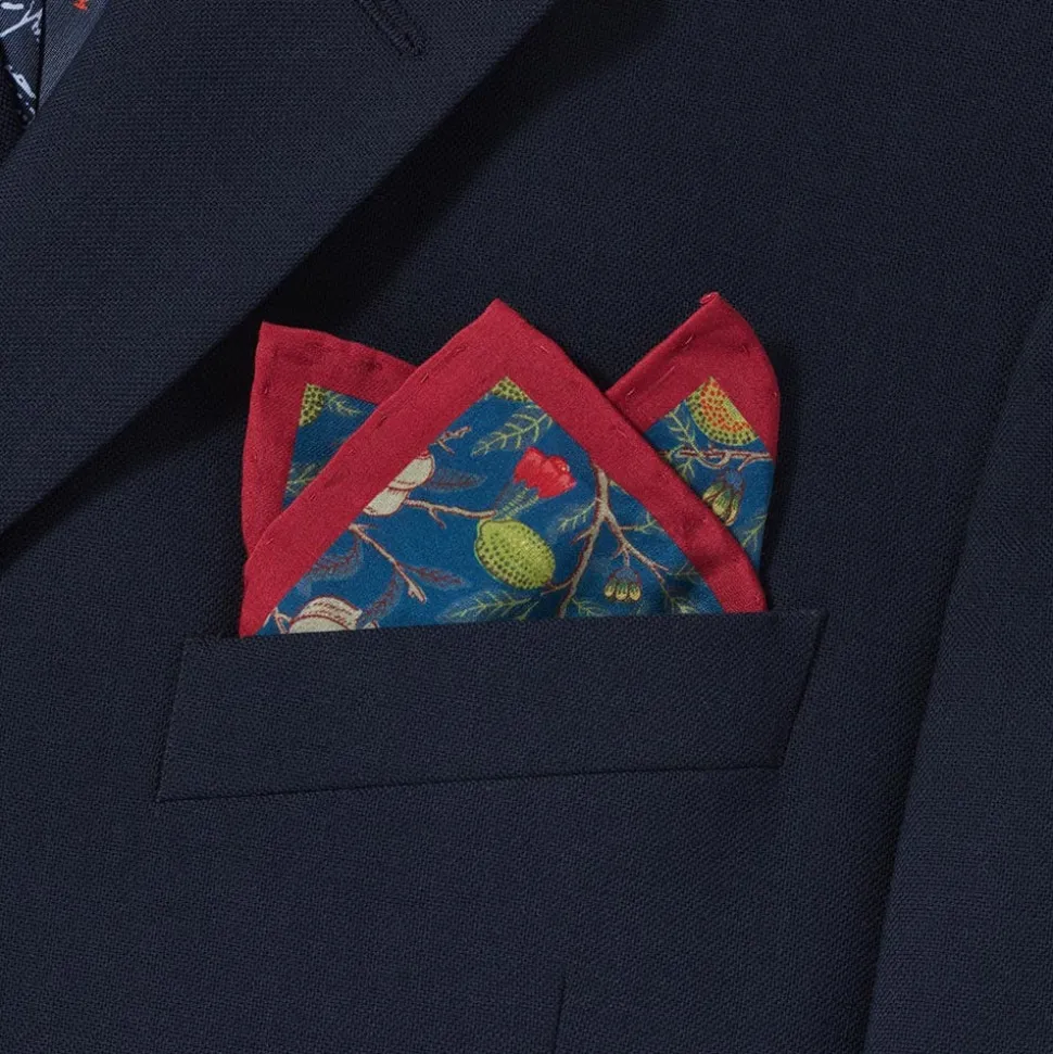 William Morris Pomegranate Cotton-and-Silk Pocket Square
